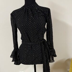 Trina Turk Black Blouse with Subtle Gold Pattern